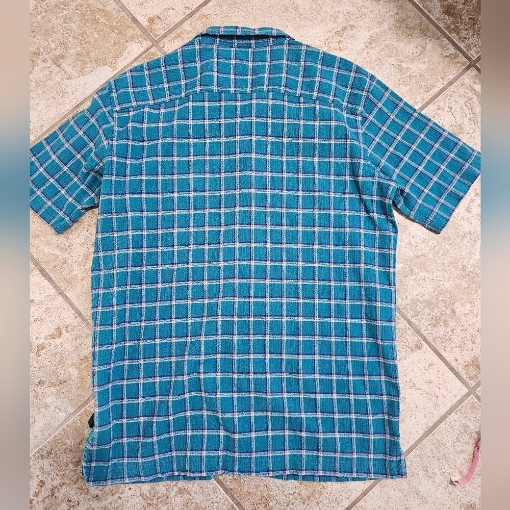 Patagonia Men L Organic Cotton Plaid Short Sleeve Shirt Blue Hiking Outdoor - Picture 3 of 7